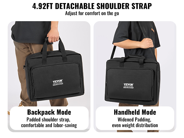 VEVOR dj mixer bag with 4.92ft detachable shoulder strap, handheld and backpack modes for comfort.