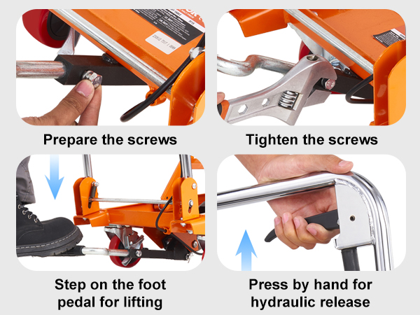 effortlessly install and use the VEVOR hydraulic lift table by preparing and tightening screws