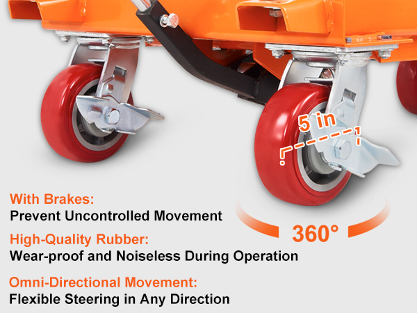 VEVOR hydraulic lift table with pu swivel wheels, 32x20 in platform, 11-35.4 in lift range.