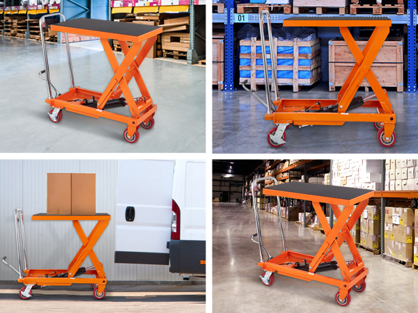VEVOR hydraulic lift table in supermarkets, factories, workshops, and warehouses for versatile use.