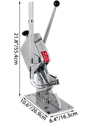VEVOR sausage clipper machine with measurements: 21.8"x10.6"x6.4".