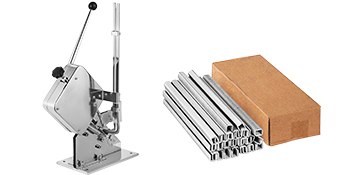VEVOR sausage clipper machine with stainless steel parts and a cardboard box.
