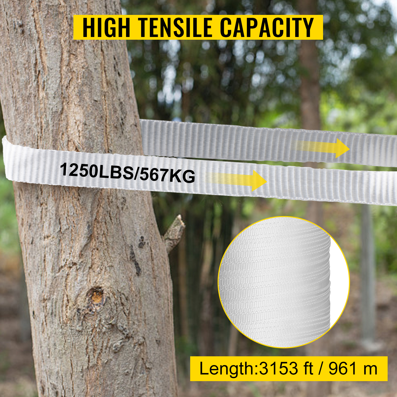 VEVOR polyester pull tape, high tensile capacity 1250lbs/567kg, length 3153 ft/961 m