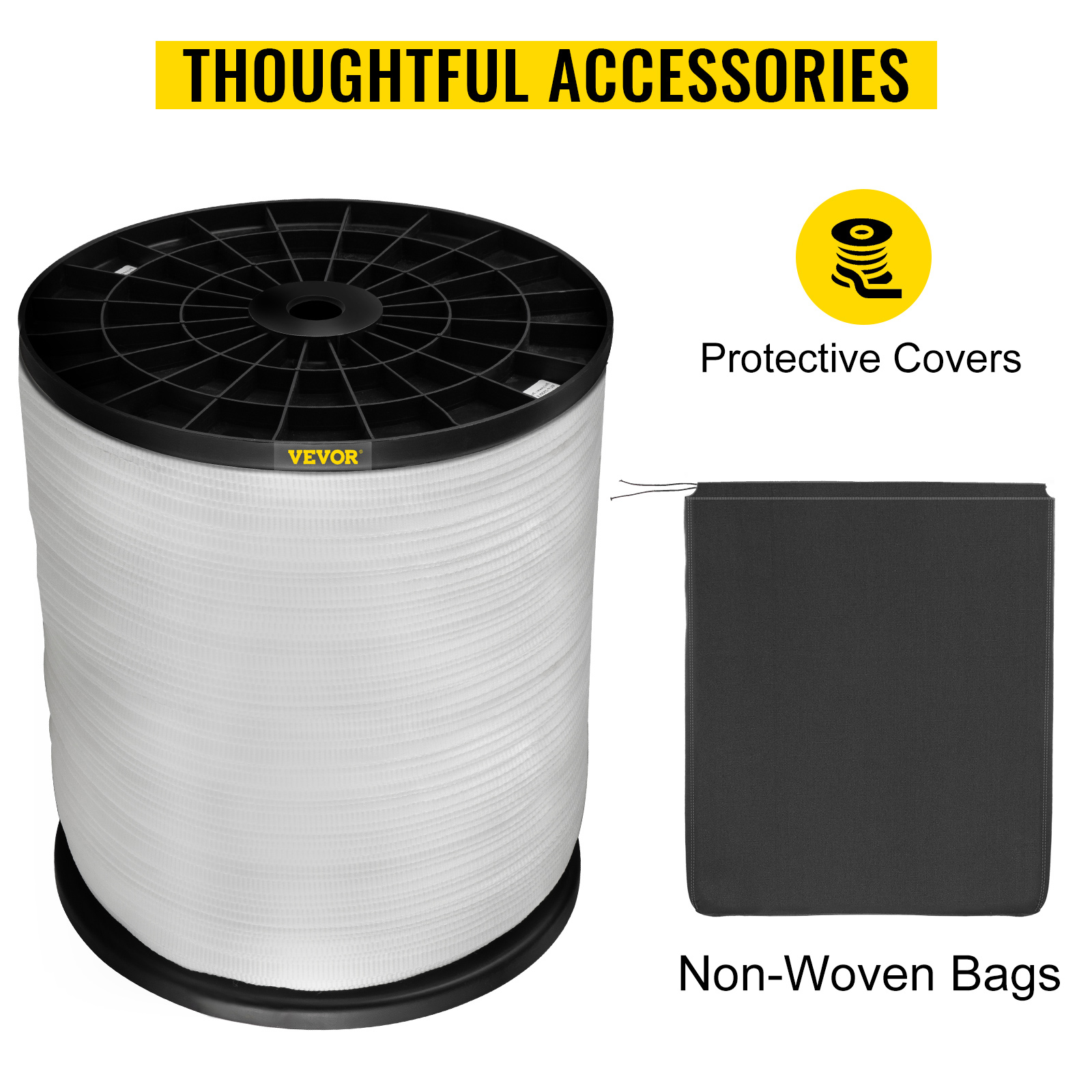 VEVOR polyester pull tape with protective covers and non-woven bag accessories.