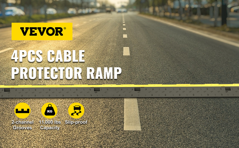 VEVOR cable protector ramp on a road with 2-channel grooves, 11000 lbs capacity.