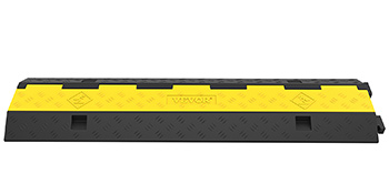 yellow and black VEVOR cable protector ramp with textured surface and interlocking design.