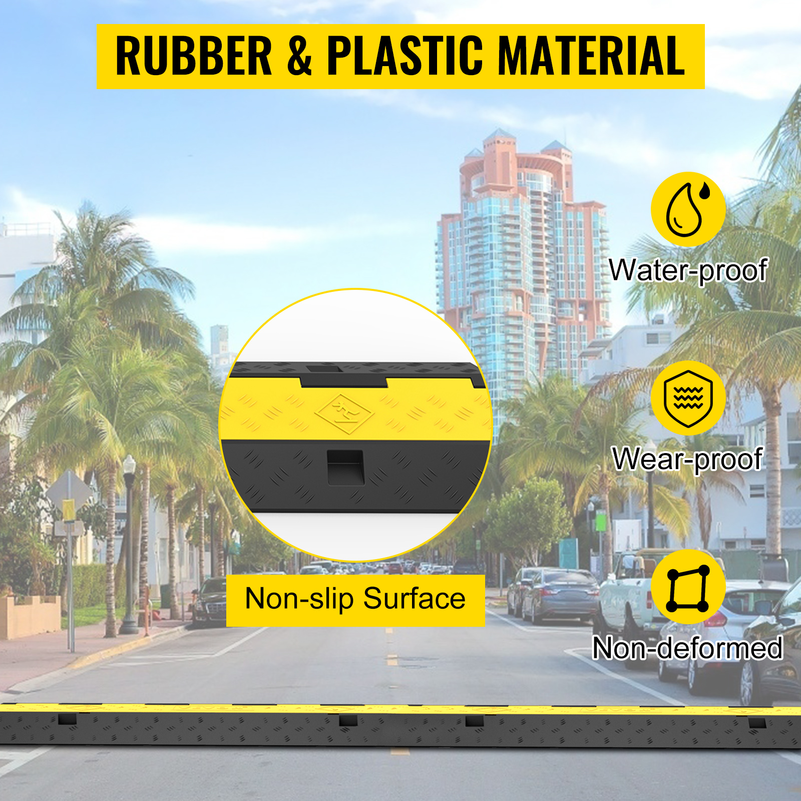 VEVOR cable protector ramp with non-slip surface, waterproof, wear-proof, and non-deformed.