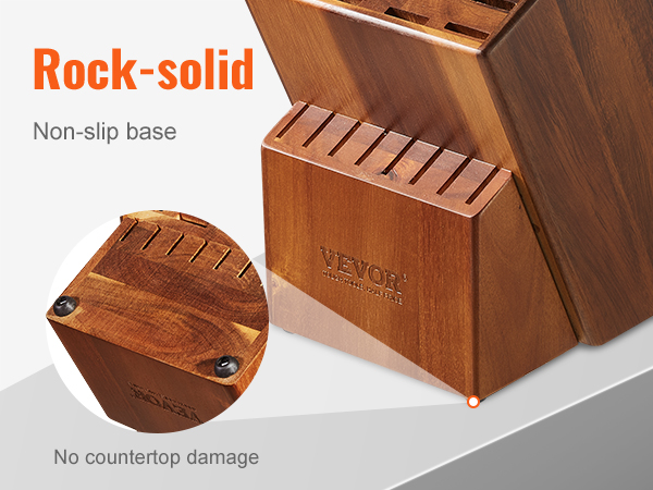 VEVOR knife storage block with non-slip base prevents countertop damage.