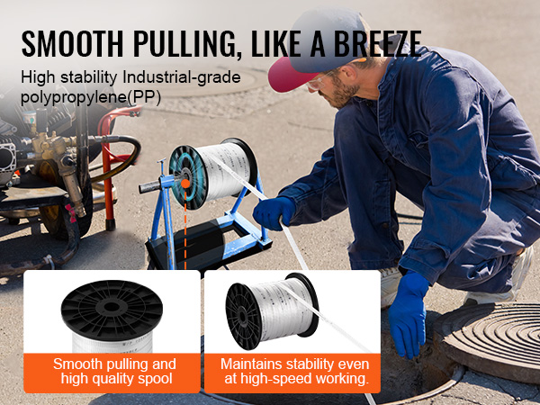 worker using VEVOR polyester pull tape with high stability industrial-grade polypropylene spool.
