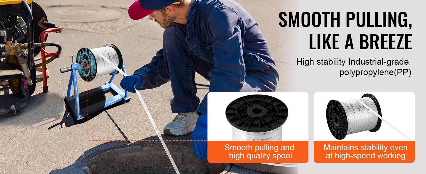 worker using VEVOR polyester pull tape with high stability industrial-grade polypropylene spool.