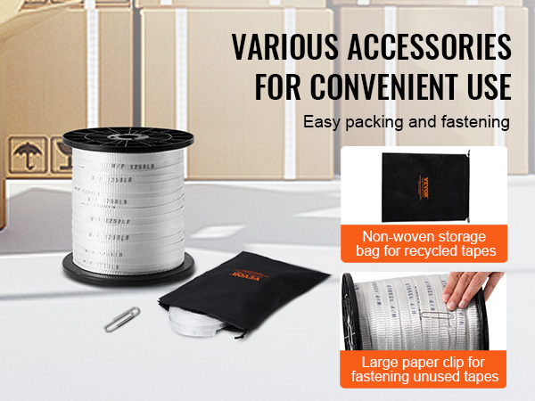 VEVOR polyester pull tape with non-woven storage bag and paper clip for easy packing and fastening.