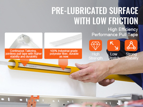 pre-lubricated VEVOR polyester pull tape: continuous tailoring, industrial-grade fiber, high strength.