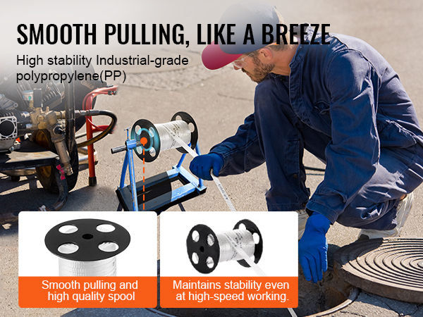 worker using VEVOR polyester pull tape with high stability industrial-grade polypropylene in a manual setup.