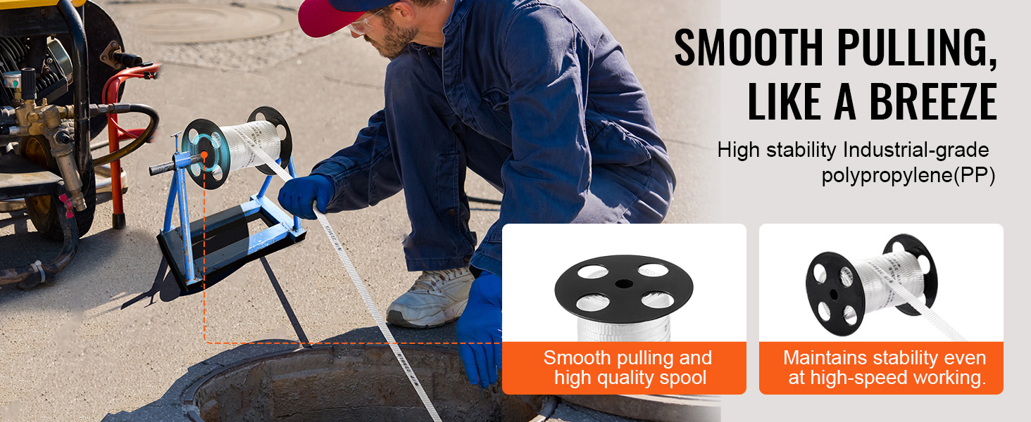 worker using VEVOR polyester pull tape with high stability industrial-grade polypropylene in a manual setup.