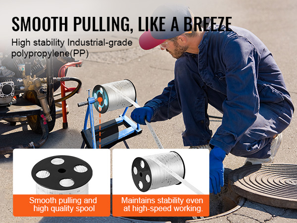 construction worker using VEVOR polyester pull tape with industrial-grade polypropylene spool.