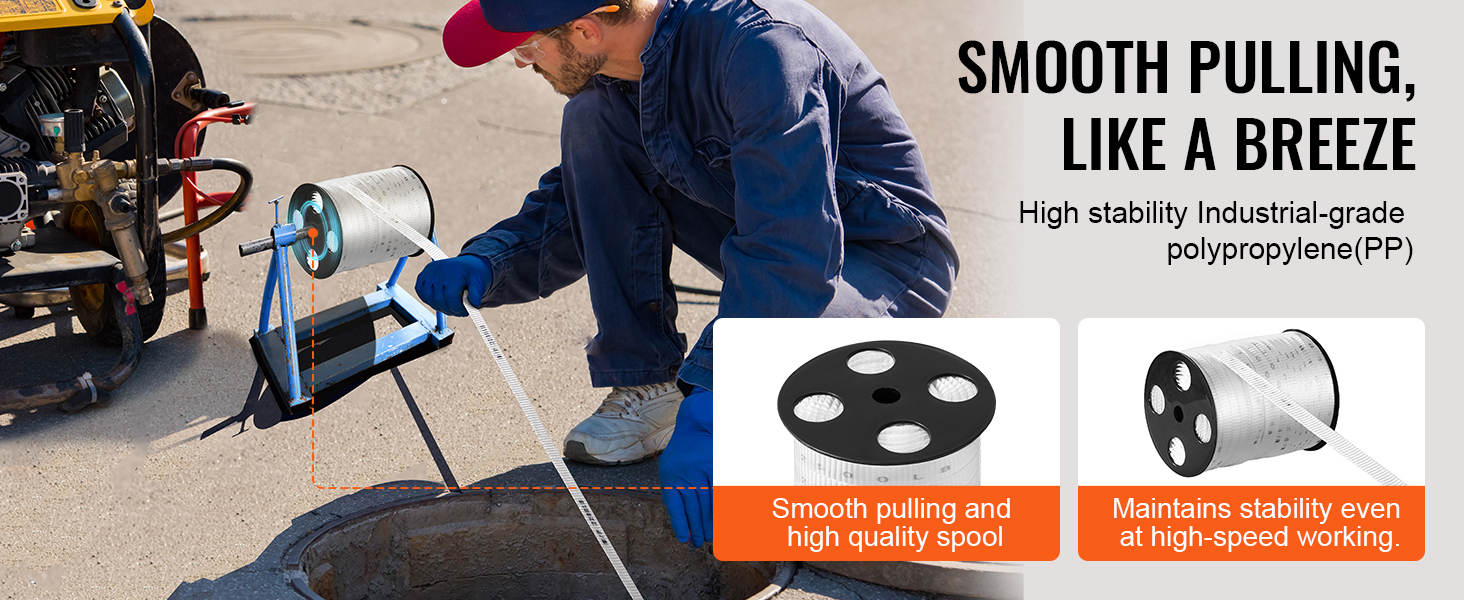 construction worker using VEVOR polyester pull tape with industrial-grade polypropylene spool.