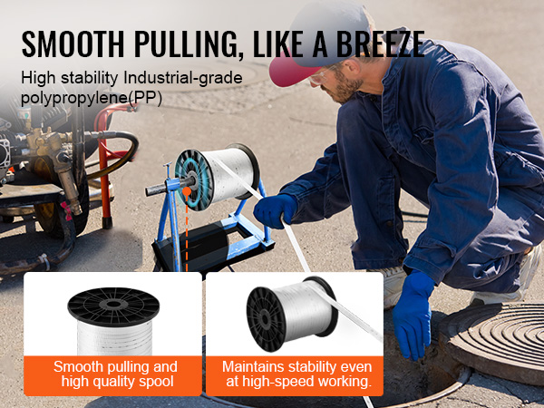 worker uses VEVOR polyester pull tape for smooth pulling and high stability in industrial applications.