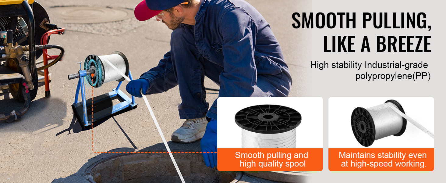 worker uses VEVOR polyester pull tape for smooth pulling and high stability in industrial applications.