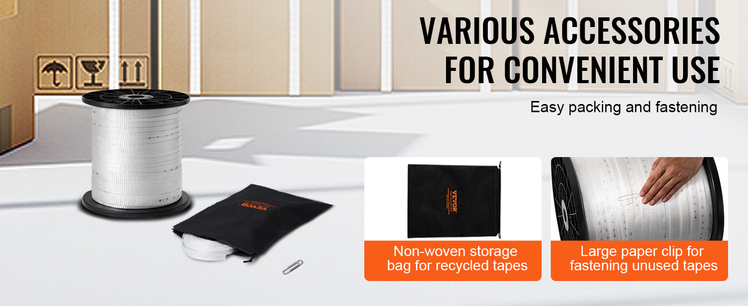 VEVOR polyester pull tape with accessories and storage bag for easy packing and fastening.