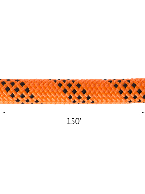 orange and black VEVOR polyester rope, 150ft length.