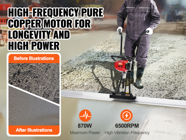 construction worker using VEVOR gas concrete power screed with high-frequency pure copper motor.