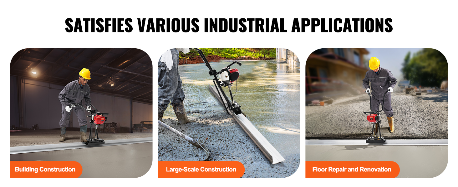 VEVOR gas concrete power screed used in building construction, large-scale construction, and floor repair.