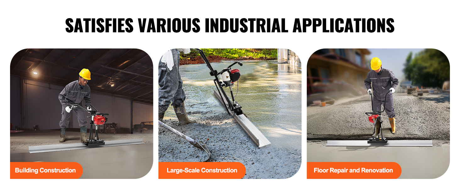 VEVOR gas concrete power screed used for building construction, large-scale projects, and floor repairs.