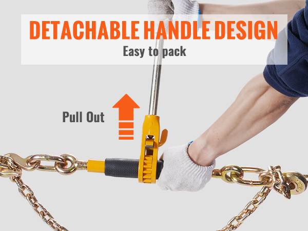 VEVOR ratchet chain binder with detachable handle design, easy to pack and use.