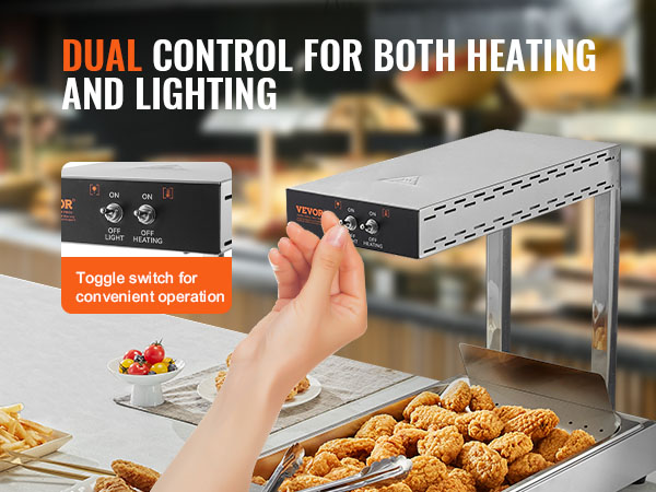 VEVOR french fry warmer with dual control for heating and lighting. toggle switch for easy use.