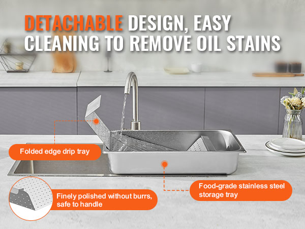 detachable VEVOR french fry warmer, easy to clean food-grade stainless steel storage tray in kitchen sink.