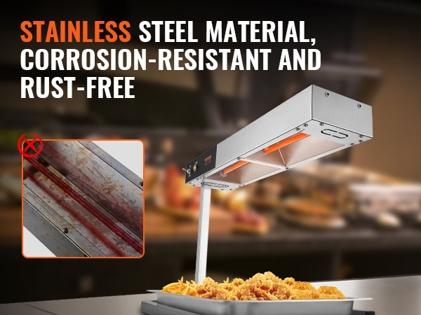 VEVOR french fry warmer with stainless steel, corrosion-resistant, and rust-free for commercial use.