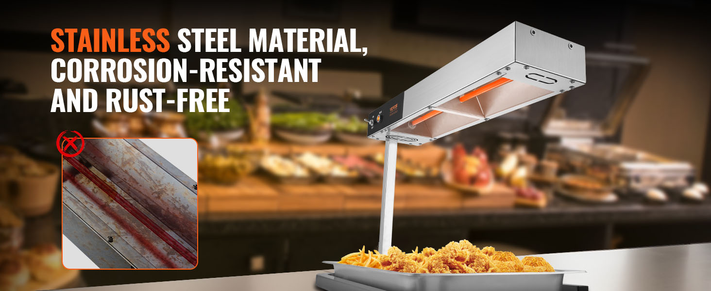 VEVOR french fry warmer with stainless steel, corrosion-resistant, and rust-free for commercial use.