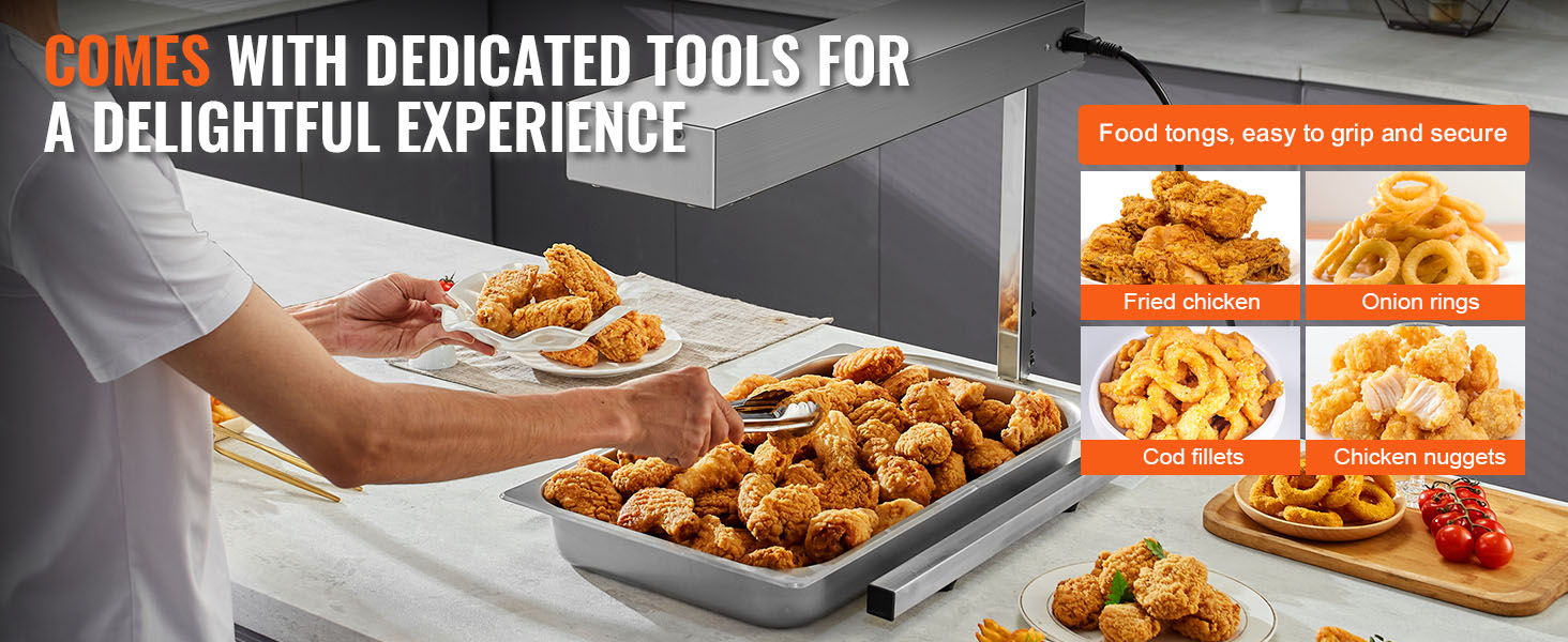 serving fried chicken and more with a VEVOR french fry warmer, food tongs for easy grip.