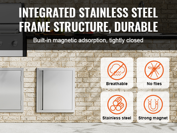 integrated stainless steel frame structure with VEVOR bbq access door, magnetic adsorption, and no flies.