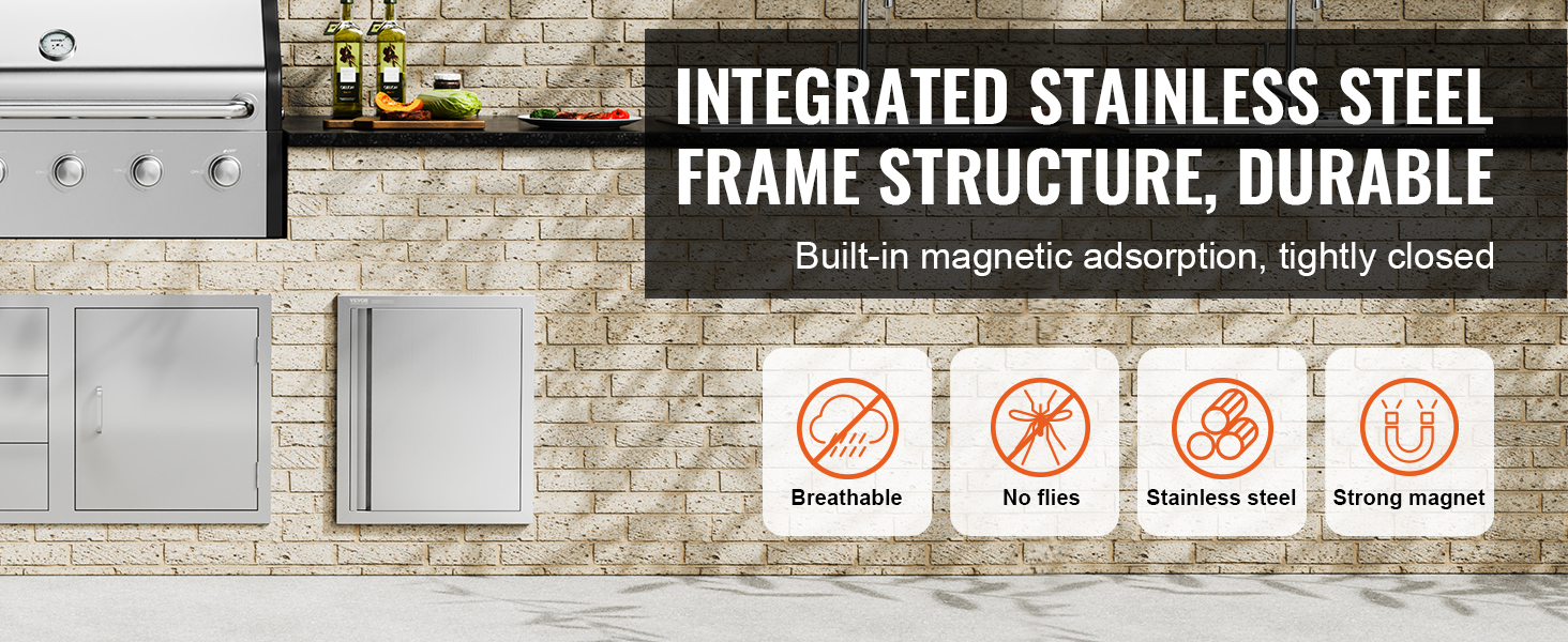 integrated stainless steel frame structure with VEVOR bbq access door, magnetic adsorption, and no flies.