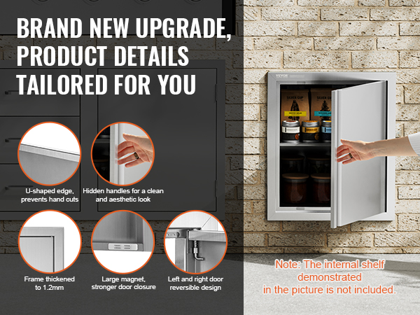 VEVOR bbq access door with hidden handles, u-shaped edge, thickened frame, and reversible design.