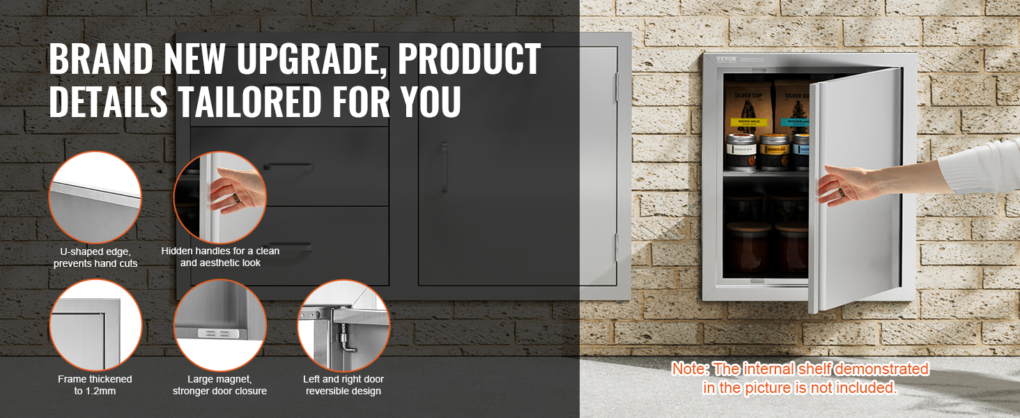 VEVOR bbq access door with hidden handles, u-shaped edge, thickened frame, and reversible design.