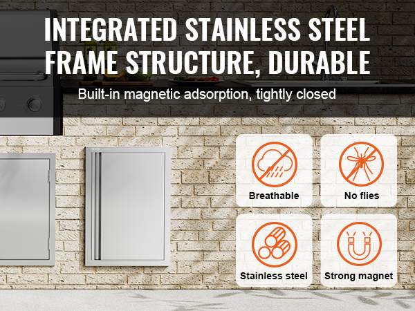 VEVOR bbq access door with integrated stainless steel frame, strong magnet, and fly-resistant design.