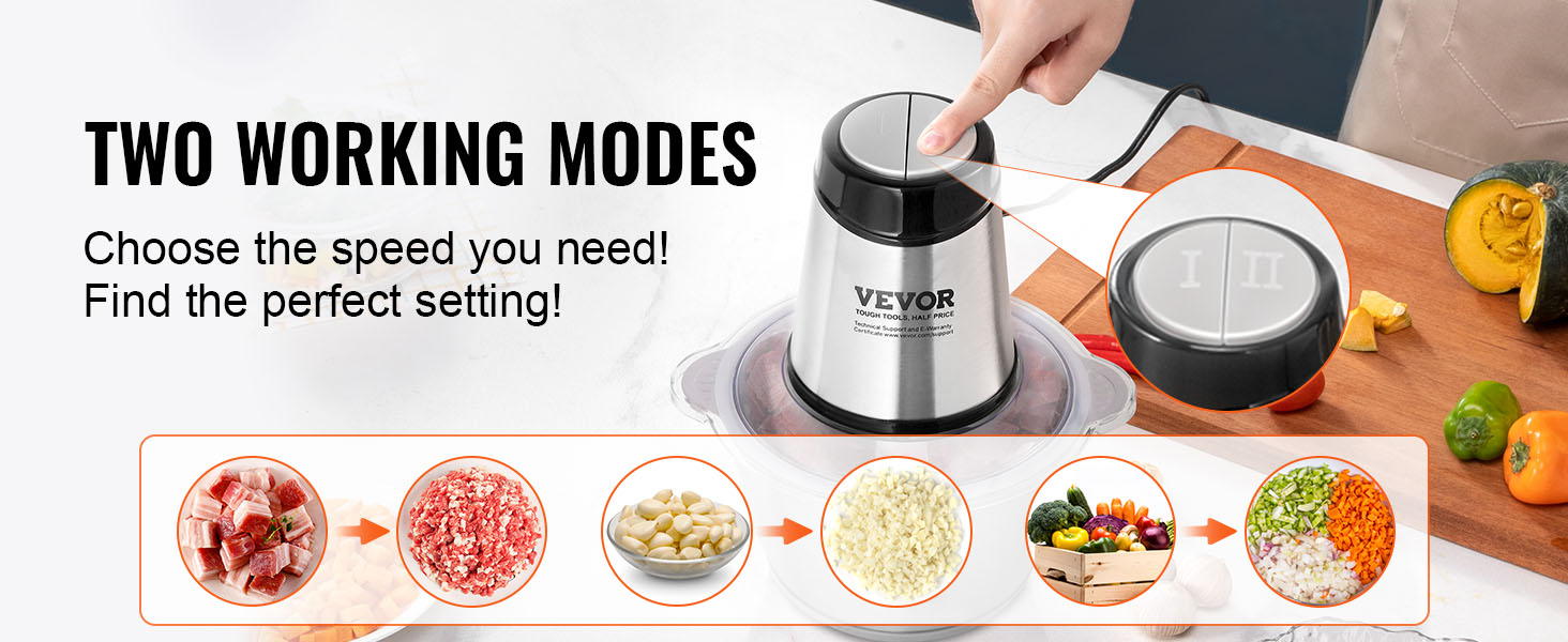 VEVOR electric meat grinder with two working modes for meat, beans, veggies, and chopped ingredients.
