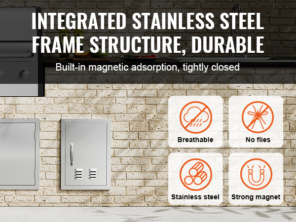 VEVOR bbq access door with stainless steel frame, magnetic closure, and ventilation features.