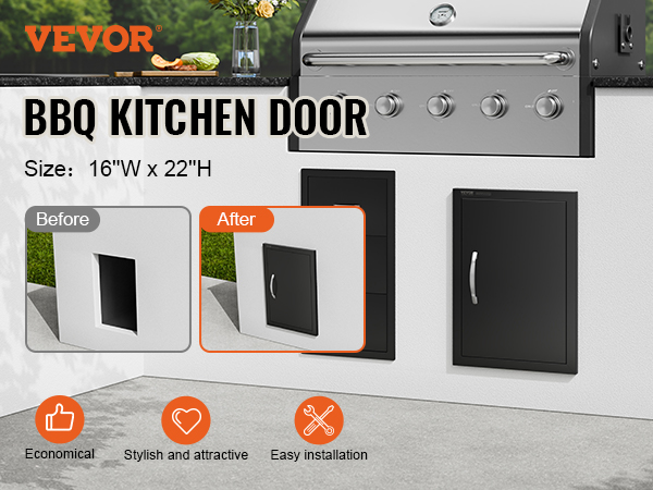 VEVOR bbq access door, 16"w x 22"h, easy installation, economical, stylish, black finish.
