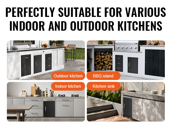 VEVOR bbq access door fits perfectly in outdoor kitchens, bbq islands, indoor kitchens, and kitchen sinks.
