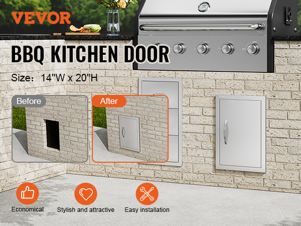 VEVOR bbq access door for outdoor kitchens, size 14"w x 20"h, easy installation and stylish design.