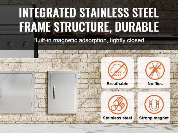 stainless steel VEVOR bbq access door with breathable, no flies, and strong magnet features.