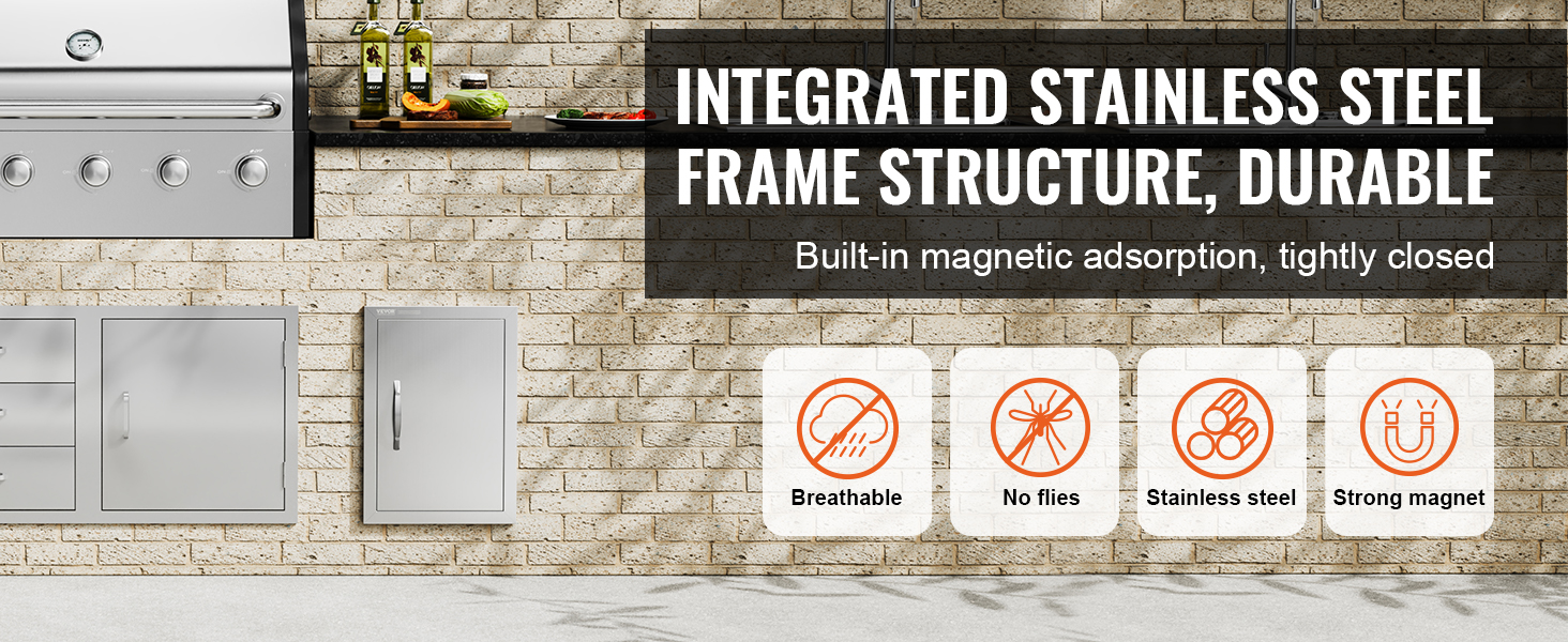 stainless steel VEVOR bbq access door with breathable, no flies, and strong magnet features.