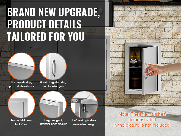 VEVOR bbq access door with thickened frame, large handle, and strong magnetic closure.