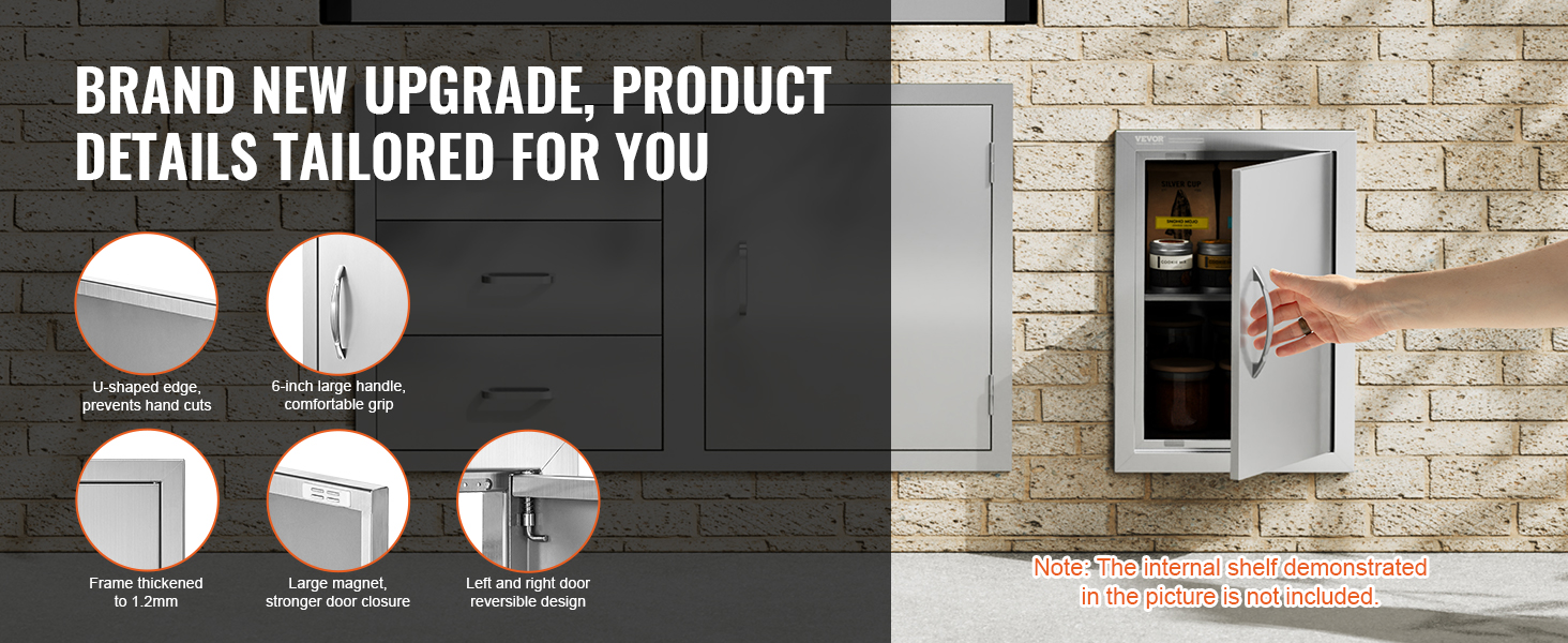 VEVOR bbq access door with thickened frame, large handle, and strong magnetic closure.