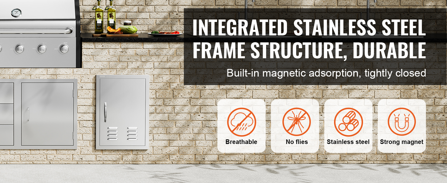 VEVOR bbq access door integrated stainless steel frame, breathable, no flies, strong magnet.