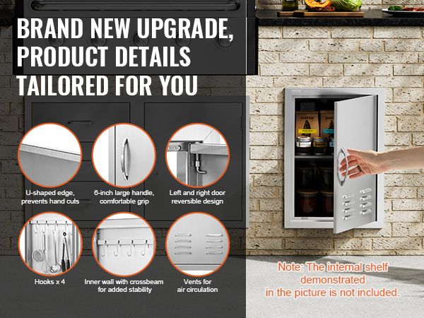 VEVOR bbq access door with reversible design, large handle, vents, and stable inner wall.