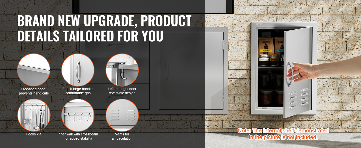 VEVOR bbq access door with reversible design, large handle, vents, and stable inner wall.